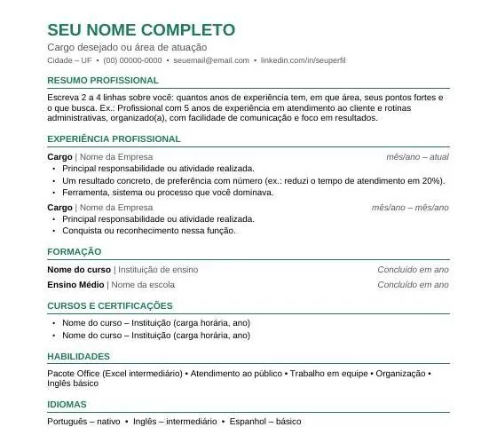 Prévia: Modelo de Currículo Simples
