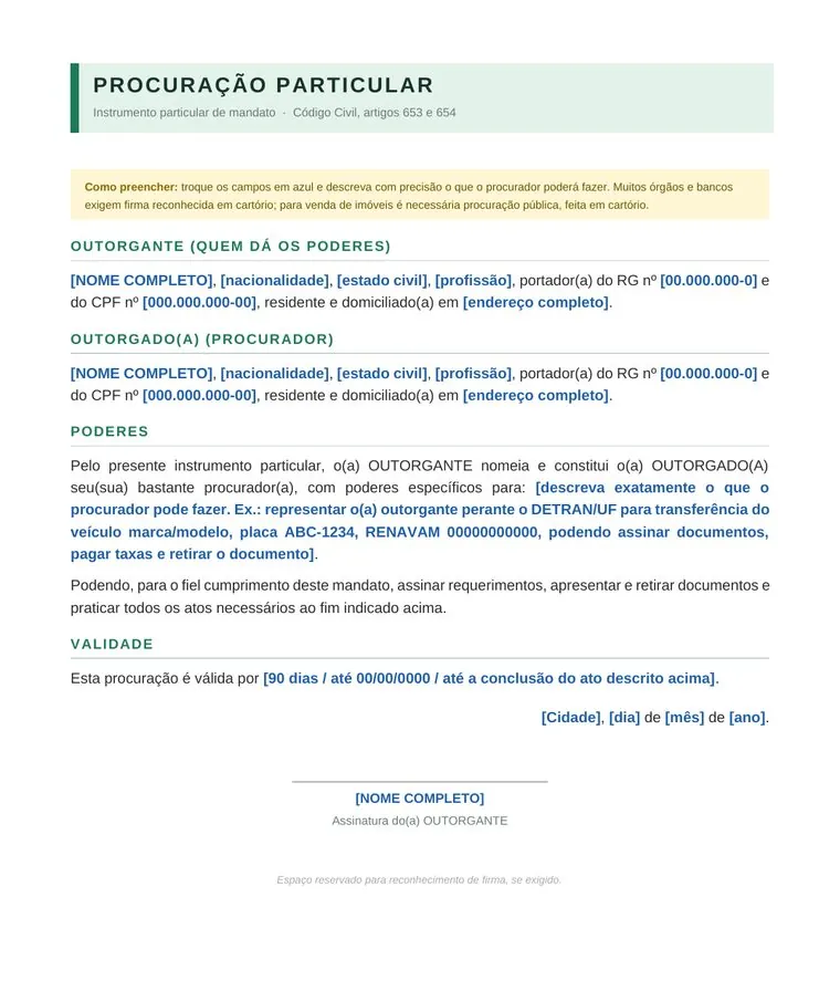 Prévia: Modelo de Procuração Simples