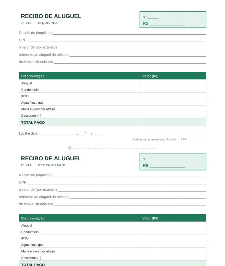 Prévia: Modelo de Recibo de Aluguel
